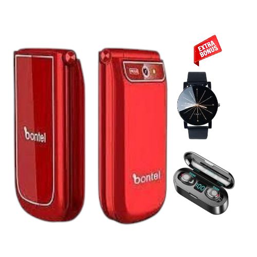 Bontel A225 Mobile (Dual Sim) Flip Phone "1.77" 1000 MAh - Red