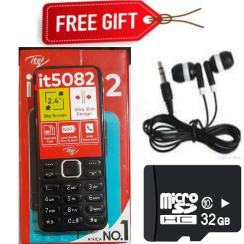 Itel BEST BUTTON PHONE WITH 3 SIM CARD SLOTS //5082 - 2.4" - Tripple SIM -FM Wireless Radio -KADUDA // MLIKA MWIZI + FREE 32GB MEMORY CARD + Earphones