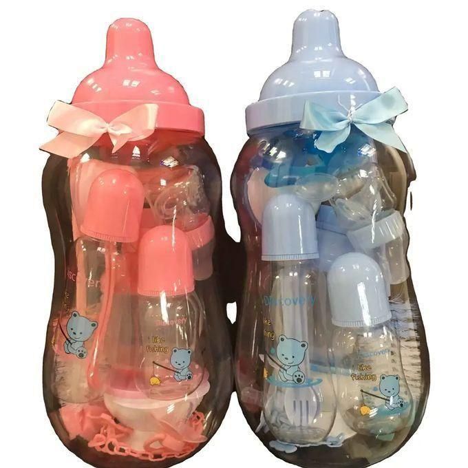 "Baby Feeding Gift Set in Bottle-Shaped Big Boss Bank – Complete Newborn Feeding Essentials with Bottles, Pacifier, Nipples & Accessories – Ideal Baby Shower Gift for New Moms & Dads"