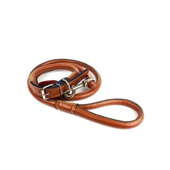 “Adjustable Easy‑Grip Rolled‑Up PU Leather Dog Collar & Leash Set — Anti‑Hair Tangling, Available in Black & Brown”