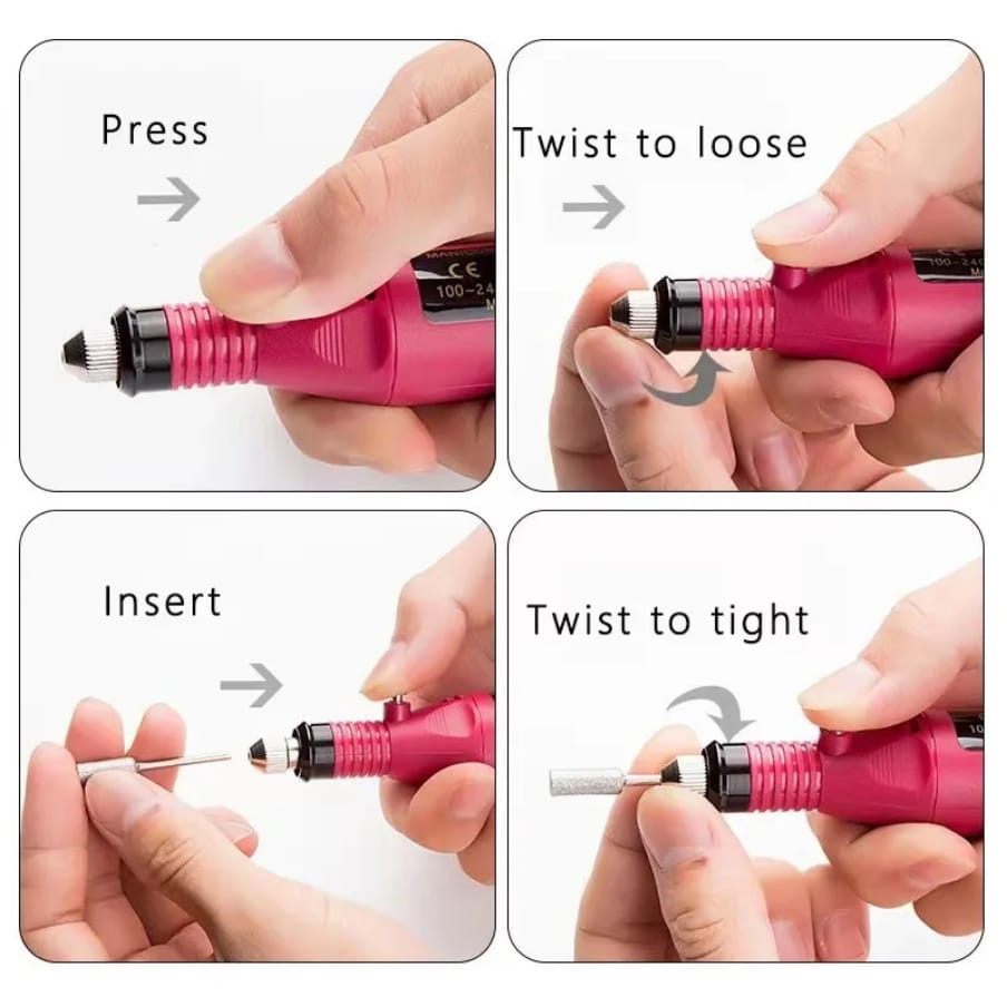 Variable Speed Rotary Nail Drill Machine –– Professional Electric Manicure Tool with 5-Piece Drill Bit Set, 3000–20000 RPM, Double Insulated & Lightweight for Precision Nail Care