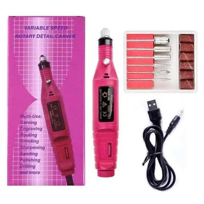 Variable Speed Rotary Nail Drill Machine –– Professional Electric Manicure Tool with 5-Piece Drill Bit Set, 3000–20000 RPM, Double Insulated & Lightweight for Precision Nail Care