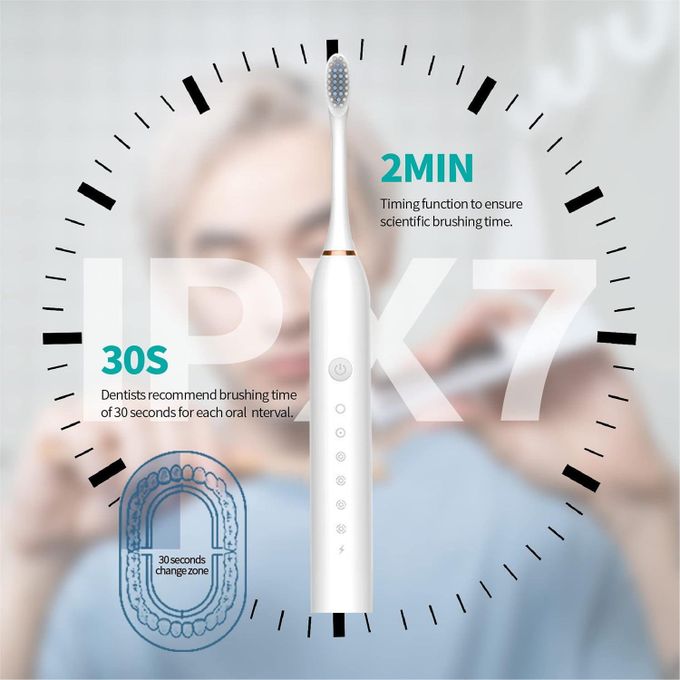 "Sonic Electric Toothbrush for Adults – USB Rechargeable Toothbrush with 4 Replaceable DuPont Brush Heads, High-Frequency Cleaning & IPX7 Waterproof Design | Available in Pink, White & Black"