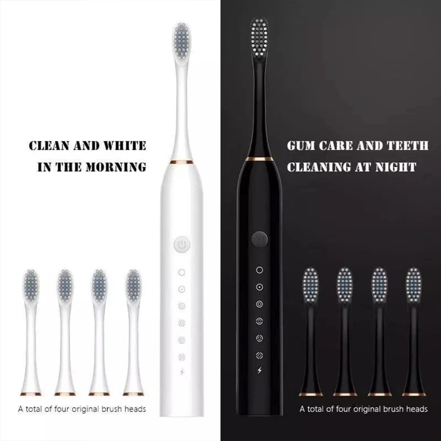 "Sonic Electric Toothbrush for Adults – USB Rechargeable Toothbrush with 4 Replaceable DuPont Brush Heads, High-Frequency Cleaning & IPX7 Waterproof Design | Available in Pink, White & Black"