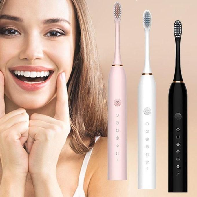 "Sonic Electric Toothbrush for Adults – USB Rechargeable Toothbrush with 4 Replaceable DuPont Brush Heads, High-Frequency Cleaning & IPX7 Waterproof Design | Available in Pink, White & Black"