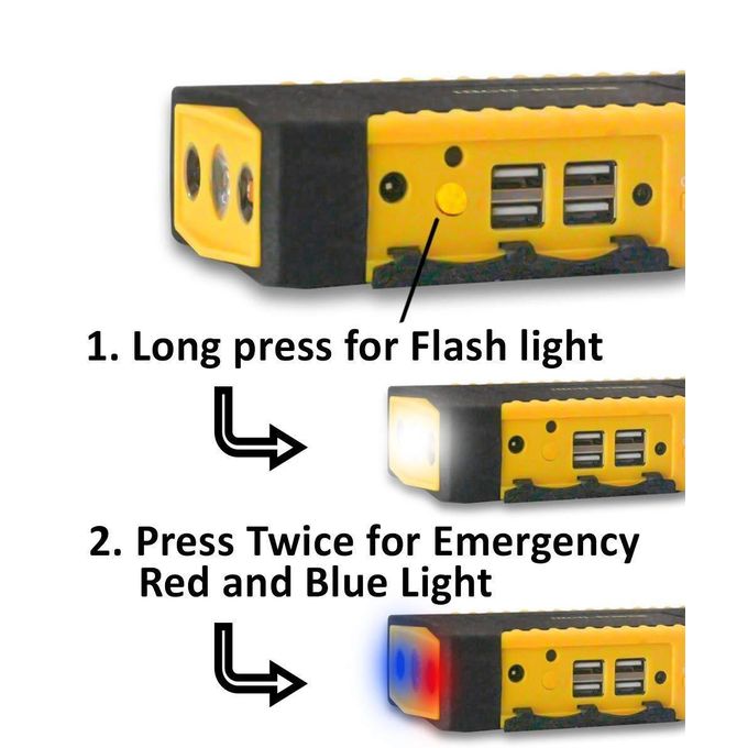 "High-Power Multifunction Car Jump Starter with Built-In Air Compressor – 12V Portable Emergency Power Bank & Tire Inflator | Jump Starts Petrol & Diesel Engines, Charges Devices, LED Light, Safety Pr