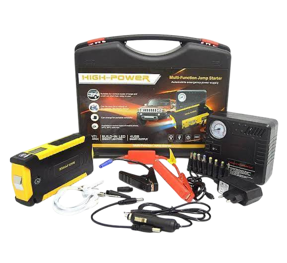 "High-Power Multifunction Car Jump Starter with Built-In Air Compressor – 12V Portable Emergency Power Bank & Tire Inflator | Jump Starts Petrol & Diesel Engines, Charges Devices, LED Light, Safety Pr