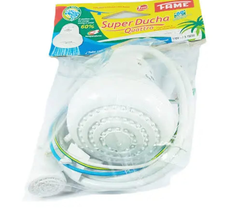 "Fame Super Ducha 4T Electric Shower Head – Original High-Quality Brazil-Made Instant Hot Water Shower for Salty, Normal & Borehole Water – 4 Temperature Settings, Durable & Energy Efficient for Daily