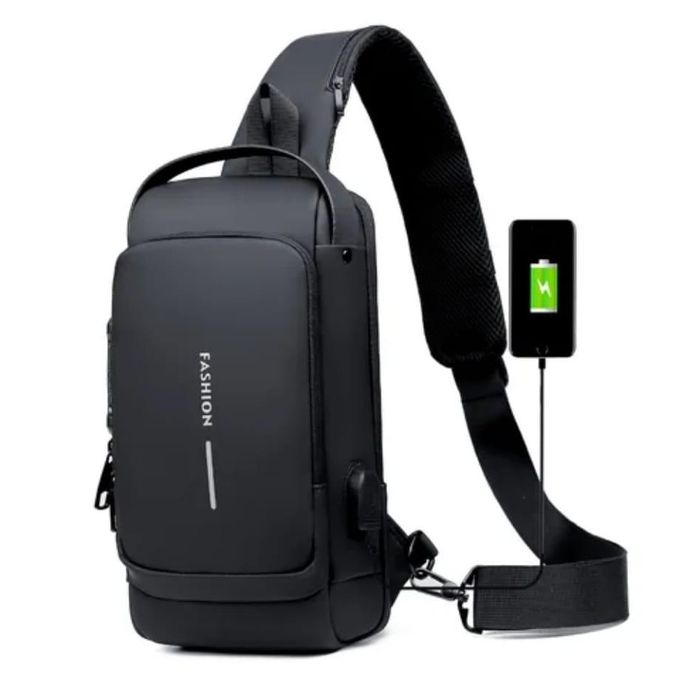 "Multifunction Anti-Theft USB Shoulder & Chest Sling Bag – Waterproof Travel Crossbody Backpack with Charging Port, Secure Zipper Design, and Adjustable Strap – Ideal for Commuting, Travel, Hiking & D