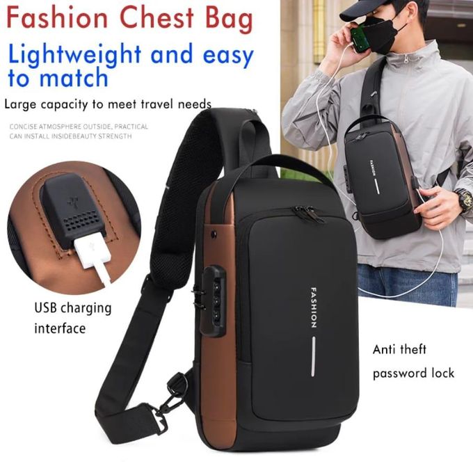 "Multifunction Anti-Theft USB Shoulder & Chest Sling Bag – Waterproof Travel Crossbody Backpack with Charging Port, Secure Zipper Design, and Adjustable Strap – Ideal for Commuting, Travel, Hiking & D