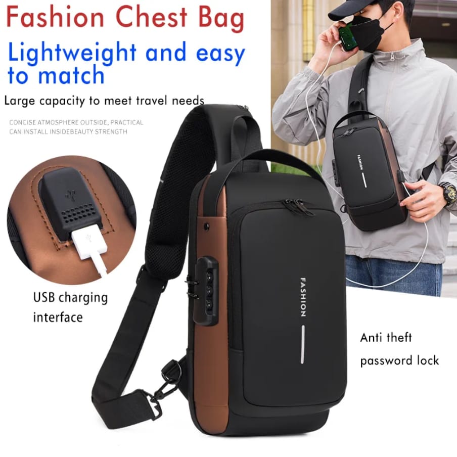 "Multifunction Anti-Theft USB Shoulder & Chest Sling Bag – Waterproof Travel Crossbody Backpack with Charging Port, Secure Zipper Design, and Adjustable Strap – Ideal for Commuting, Travel, Hiking & D