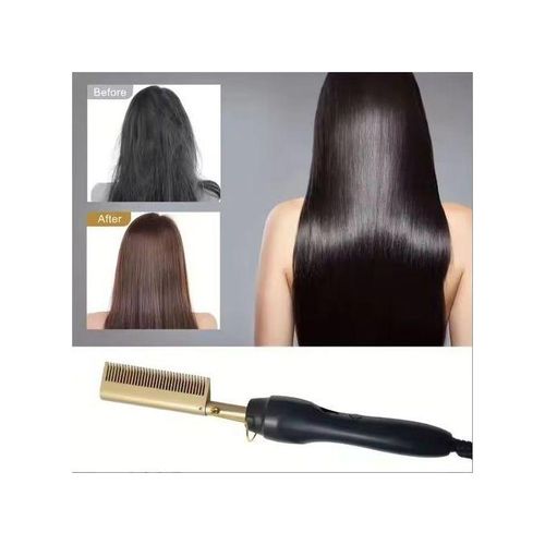 3-in-1 Hot Comb Electric Hair Straightener & Curler – Fast-Heating Ceramic Straightening Brush for Smooth, Frizz-Free, Salon-Quality Styling"