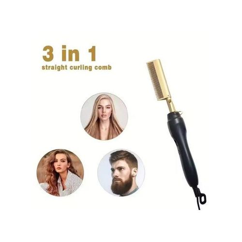 3-in-1 Hot Comb Electric Hair Straightener & Curler – Fast-Heating Ceramic Straightening Brush for Smooth, Frizz-Free, Salon-Quality Styling"