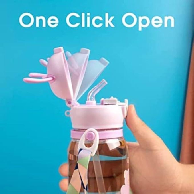 BPA Free Reindeer Design Plastic Water Bottle with Neck Strap for School Kids/Toddlers/Babies - 500ml Kids Cartoon Sipper Bottle