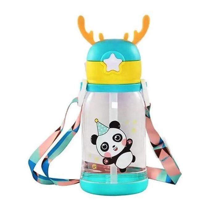 BPA Free Reindeer Design Plastic Water Bottle with Neck Strap for School Kids/Toddlers/Babies - 500ml Kids Cartoon Sipper Bottle
