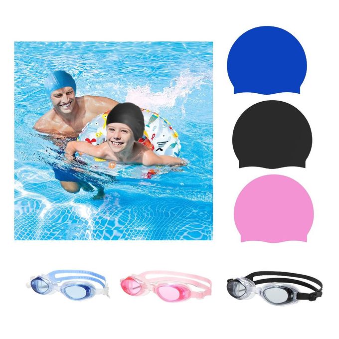 Children’s Swimming Goggles and Swim Cap Set – Leakproof Anti-Fog UV-Protected Goggles with Comfortable Stretchable Swimming Cap for Kids