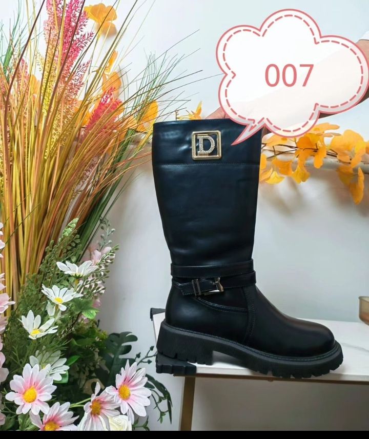 Ladies Low Heel Casual Long Women's Boots Plus Cotton Warm Zipper Round-Toe Winter Shoes Motorcycle Boots Knee High Women