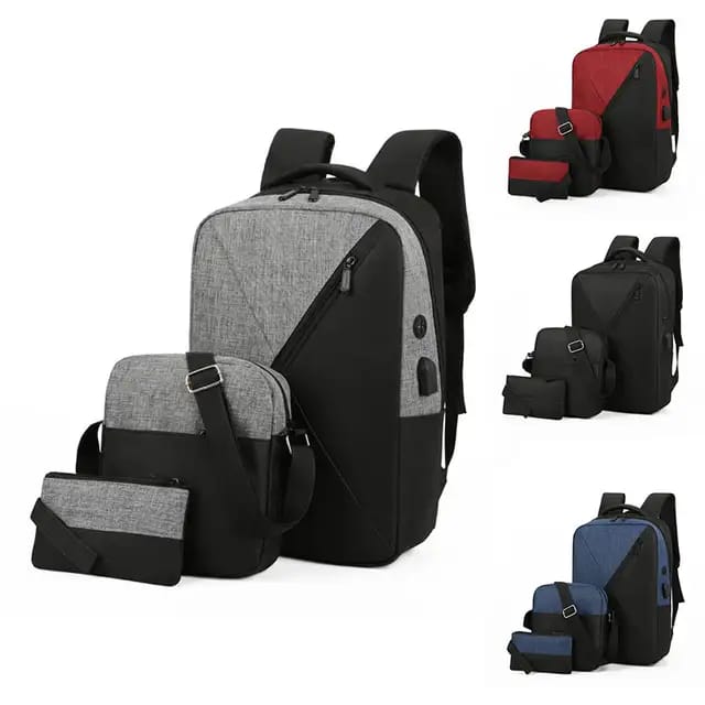 Men Laptop Backpack Bag Set Rucksack 3 in 1 unisex Travel Bag With USB Jack Large Capacity School Bag