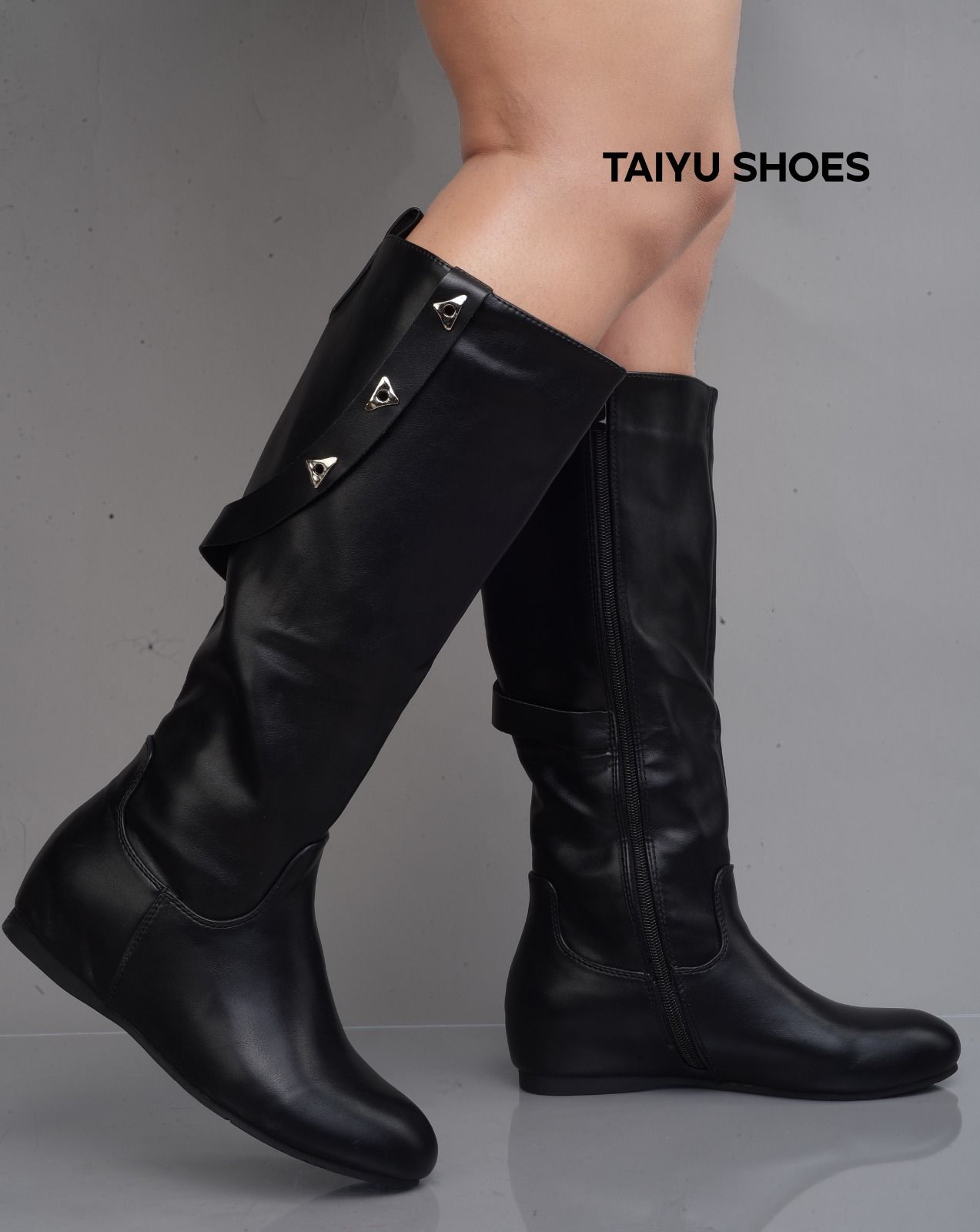 Ladies Low Heel Casual Long Women's Boots Plus Cotton Warm Zipper Round-Toe Winter Shoes Motorcycle Boots Knee High Women