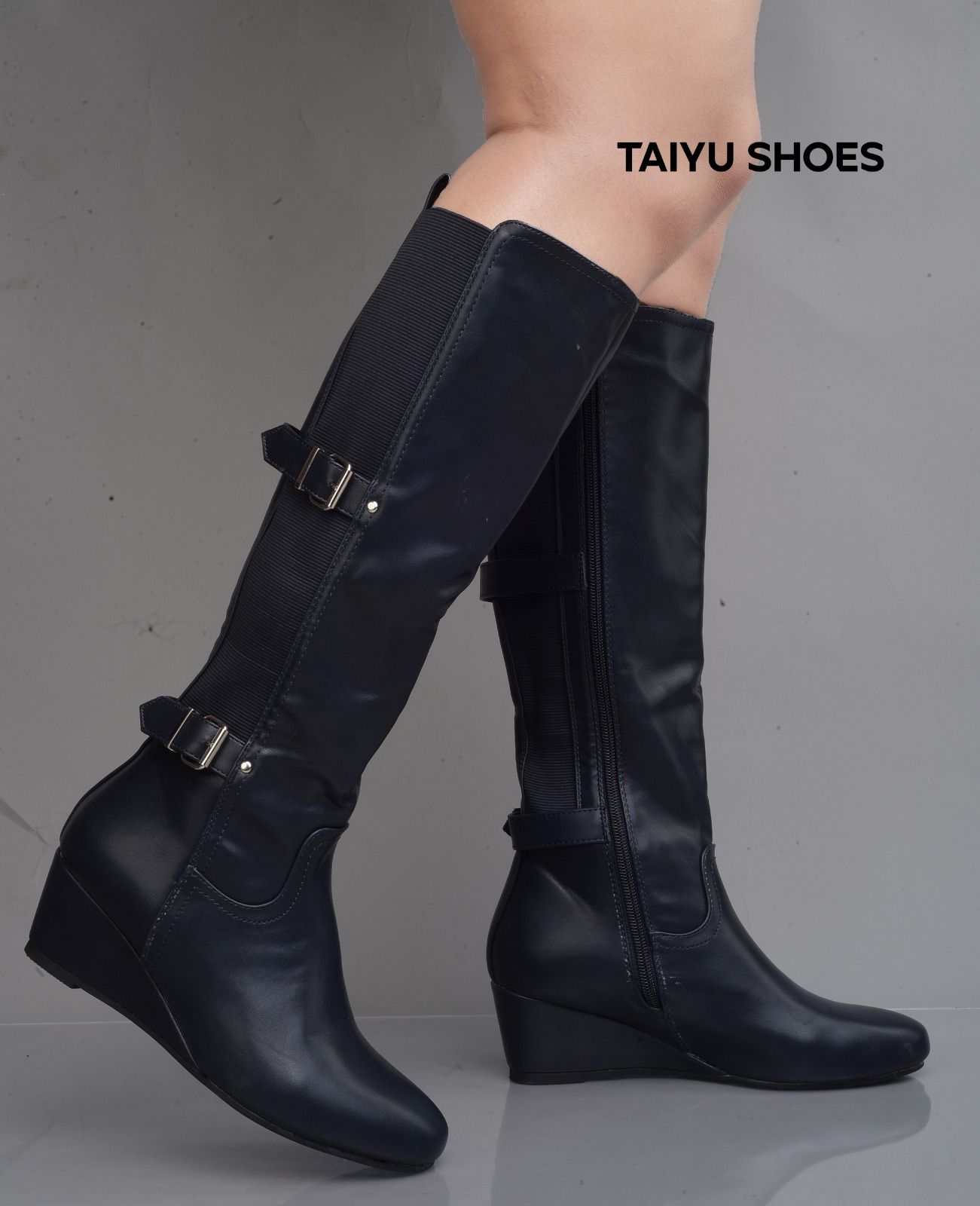 Ladies Low Heel Casual Long Women's Boots Plus Cotton Warm Zipper Round-Toe Winter Shoes Motorcycle Boots Knee High Women