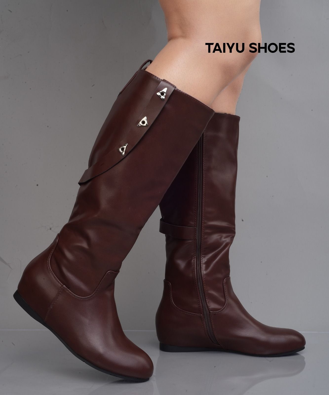 Ladies Low Heel Casual Long Women's Boots Plus Cotton Warm Zipper Round-Toe Winter Shoes Motorcycle Boots Knee High Women