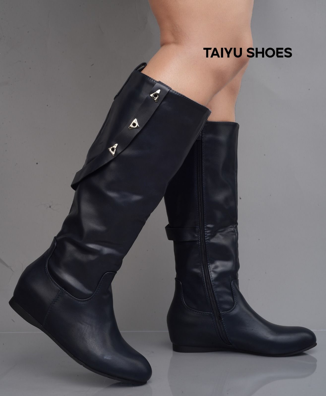 Ladies Low Heel Casual Long Women's Boots Plus Cotton Warm Zipper Round-Toe Winter Shoes Motorcycle Boots Knee High Women