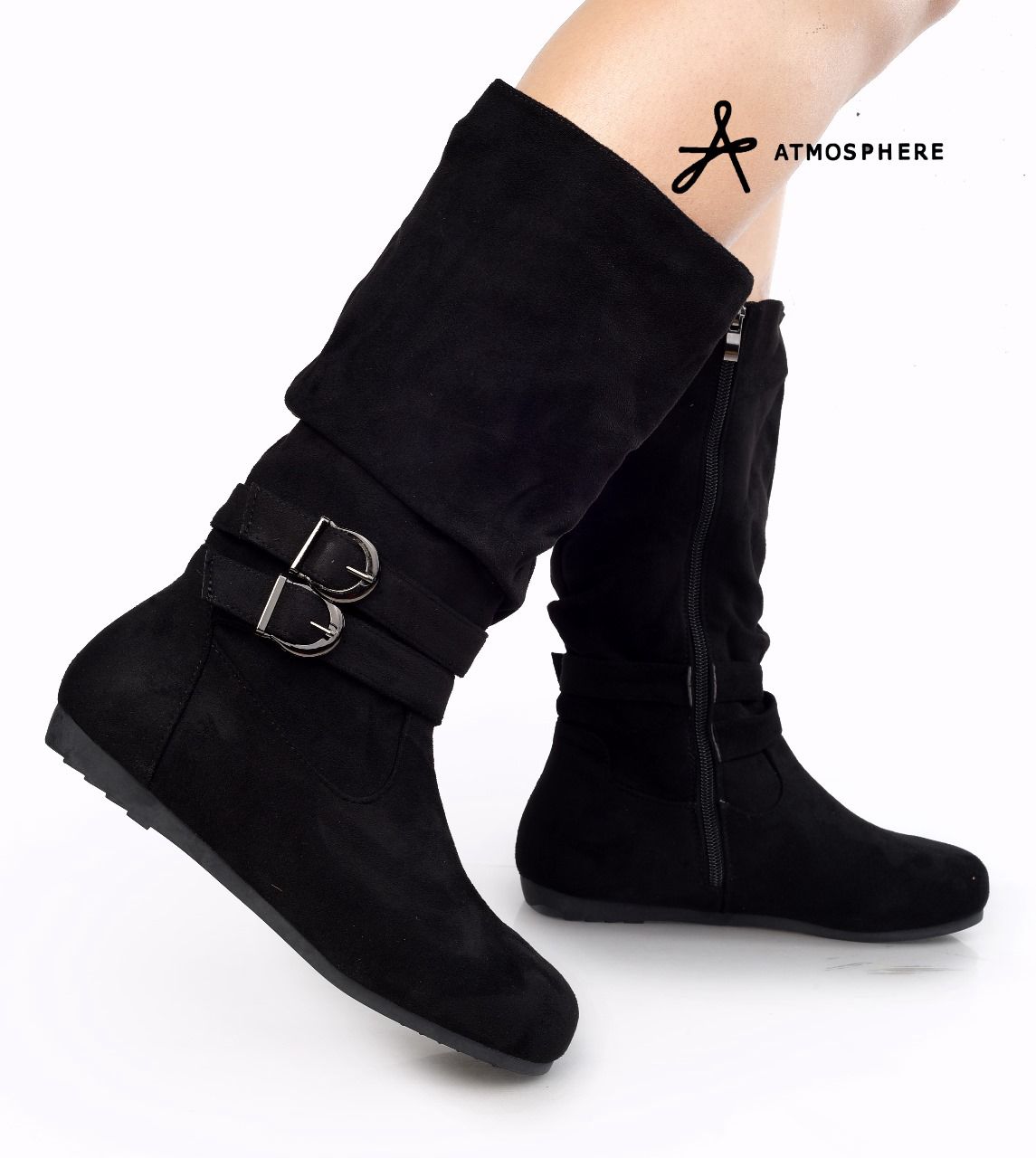 Ladies Low Heel Casual Long Women's Boots Plus Cotton Warm Zipper Round-Toe Winter Shoes Motorcycle Boots Knee High Women