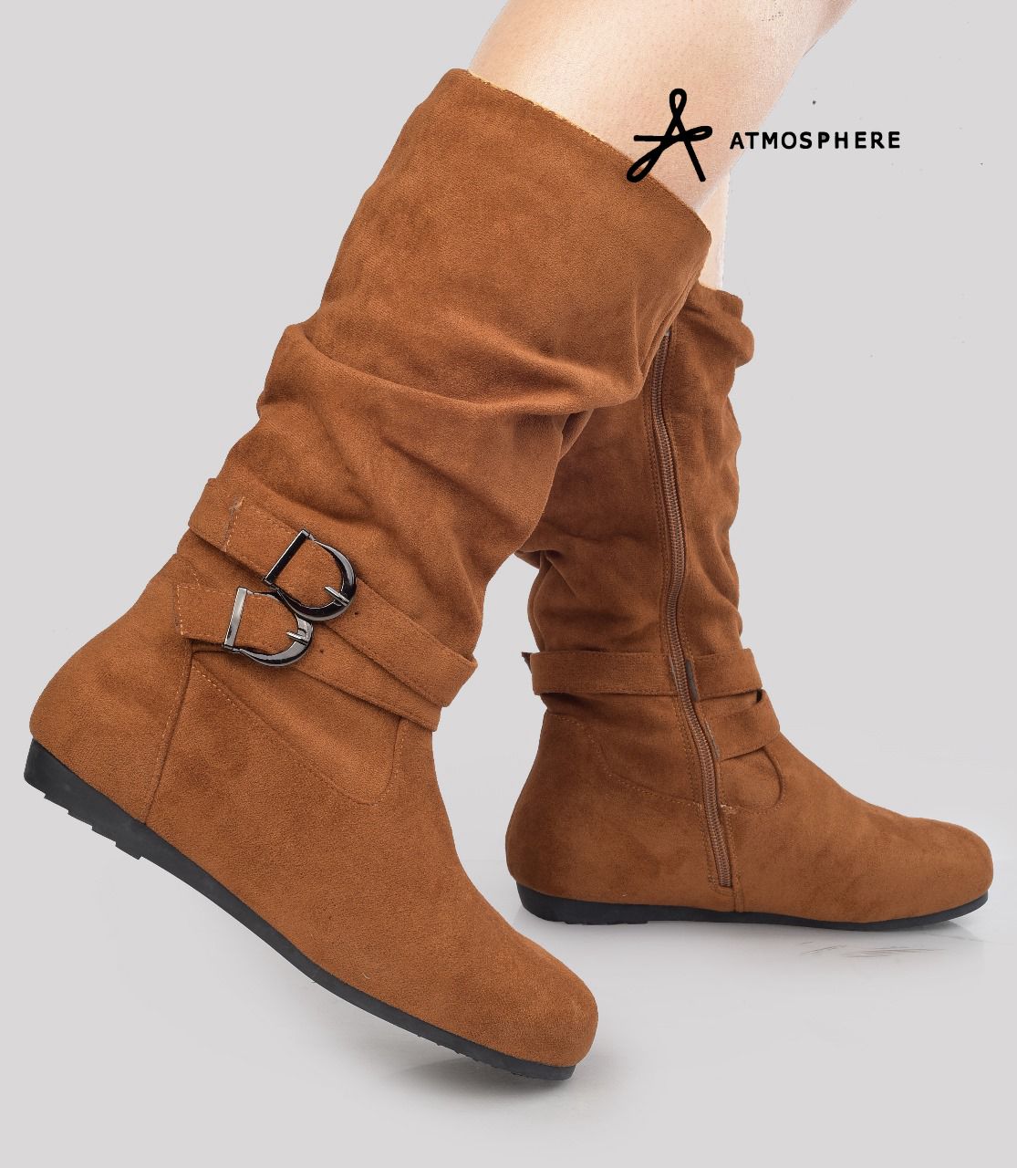 Ladies Low Heel Casual Long Women's Boots Plus Cotton Warm Zipper Round-Toe Winter Shoes Motorcycle Boots Knee High Women