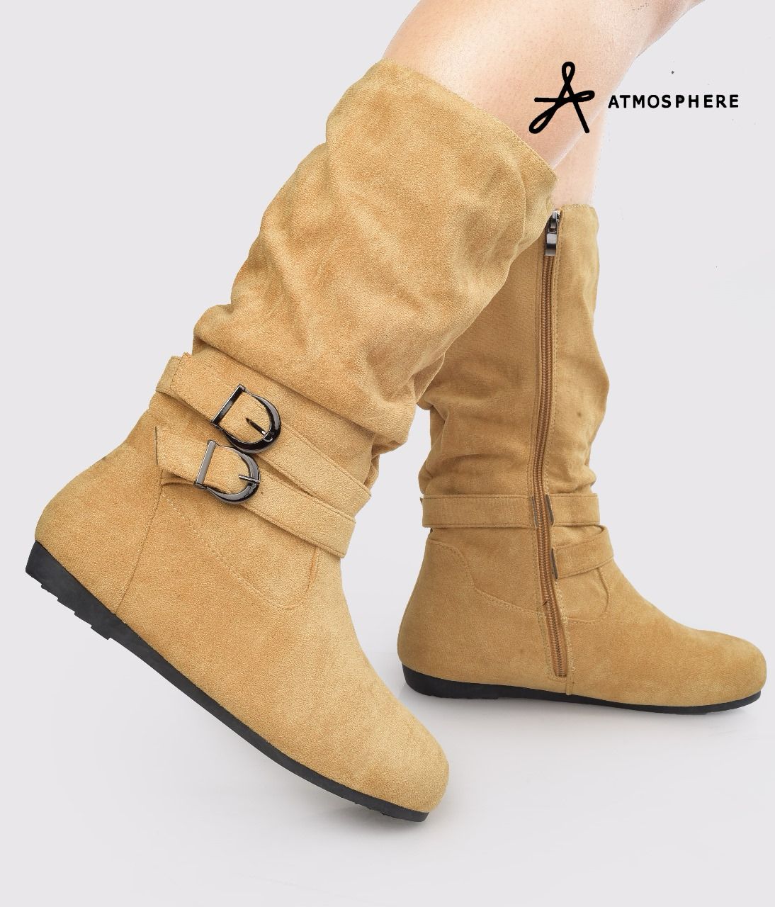 Ladies Low Heel Casual Long Women's Boots Plus Cotton Warm Zipper Round-Toe Winter Shoes Motorcycle Boots Knee High Women