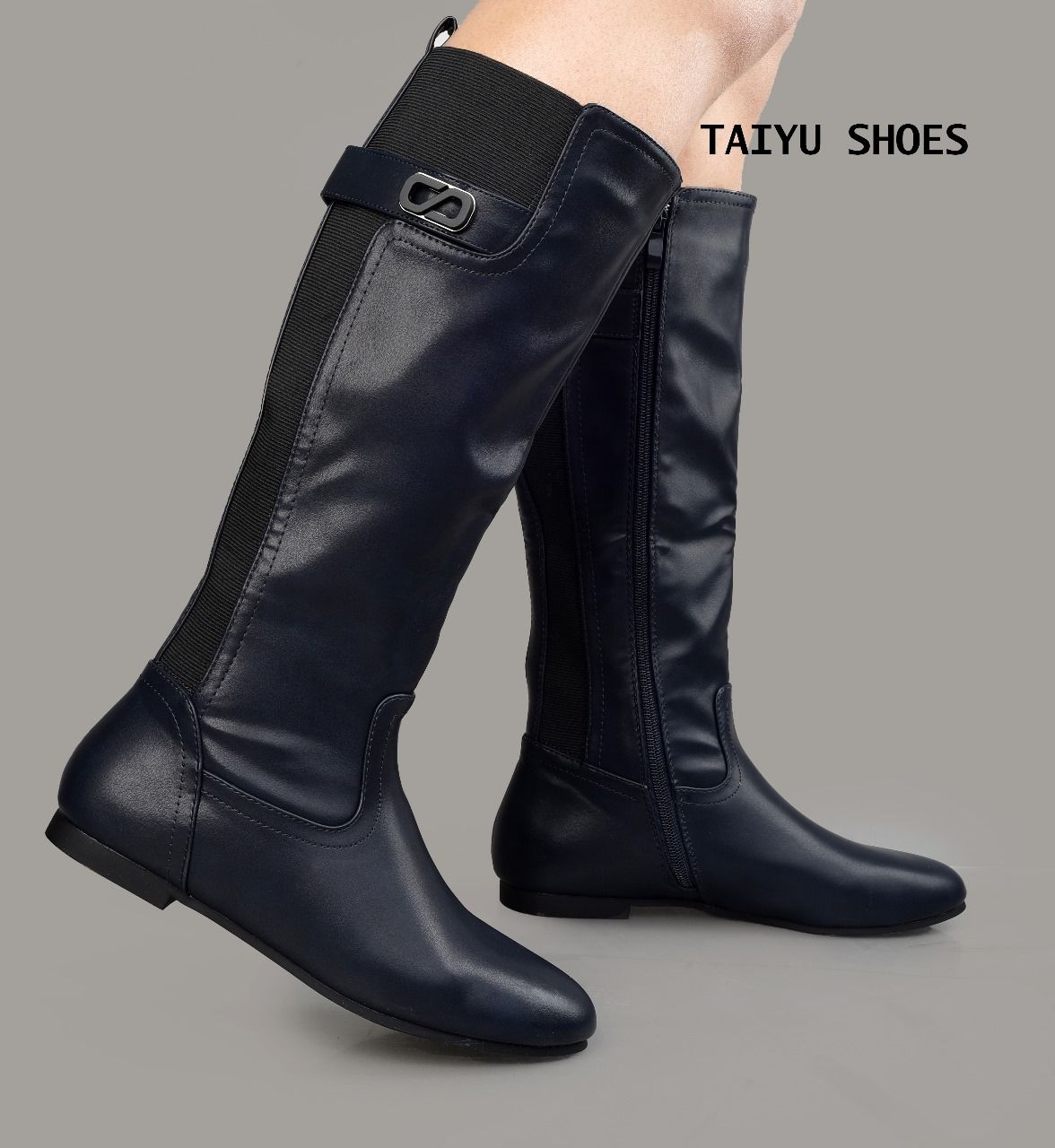 Ladies Low Heel Casual Long Women's Boots Plus Cotton Warm Zipper Round-Toe Winter Shoes Motorcycle Boots Knee High Women
