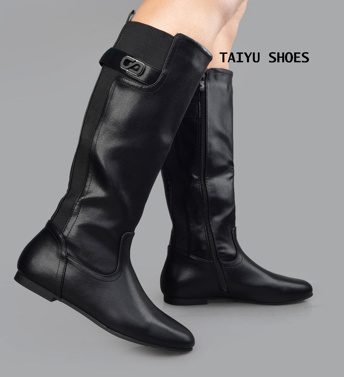 Ladies Low Heel Casual Long Women's Boots Plus Cotton Warm Zipper Round-Toe Winter Shoes Motorcycle Boots Knee High Women