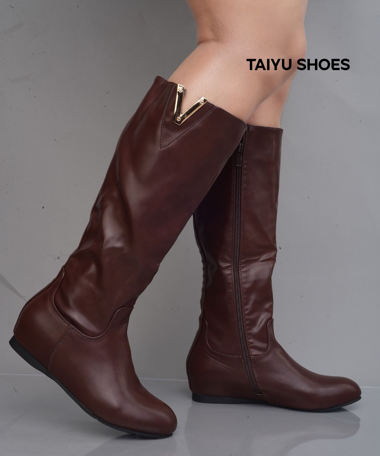 Ladies Low Heel Casual Long Women's Boots Plus Cotton Warm Zipper Round-Toe Winter Shoes Motorcycle Boots Knee High Women