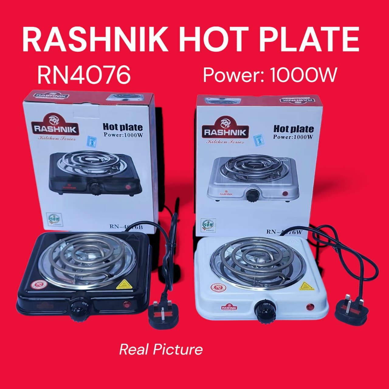 🔥 RASHNIK Single Hot Plate 1000W – Model RN-4076 🔥

Perfect for quick cooking, heating, and preparing meals anywhere!

✨ Features:

💡 1000W high-power heating for fast and even cooking

🔥 Single s