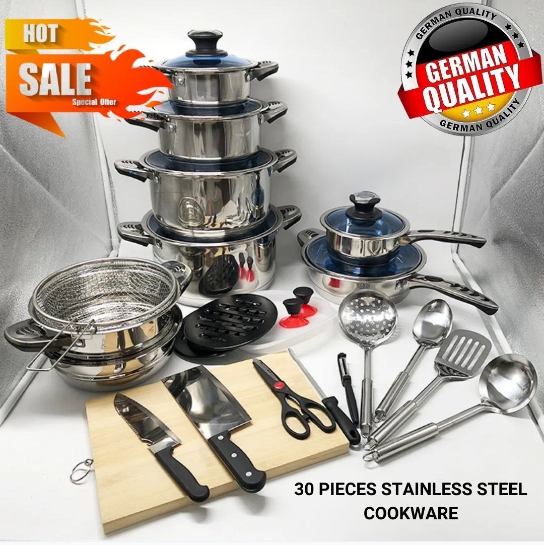 MARWA 30 PCS STAINLESS COOKWARE SET, Made from durable stainless steel cooking pots provides long-lasting superior .Non-stick performance.