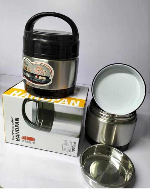 1000 ML HAND PAN FOOD FLASK, Double – Layer super, Insulation and vacuum design, The tight pot lid makes it more thermal .