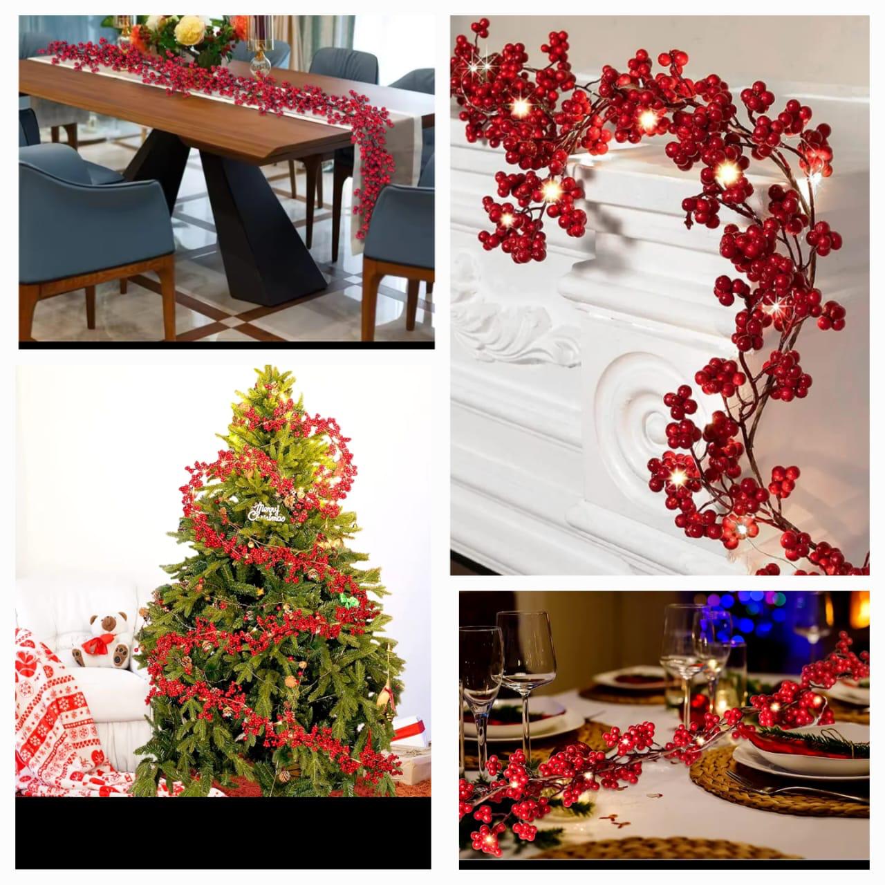 1.8M Red Berry Christmas Garland With Light