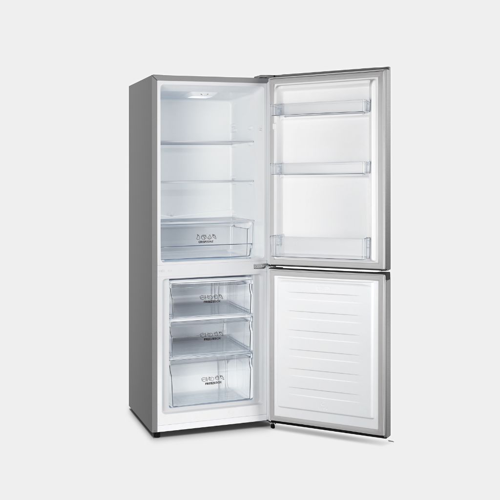 HISENSE 230 LITRES BOTTOM MOUNT FREEZER REFRIGERATOR, Silver finish compact design, Multi-airflow cooling system, 230L capacity optimized storage.