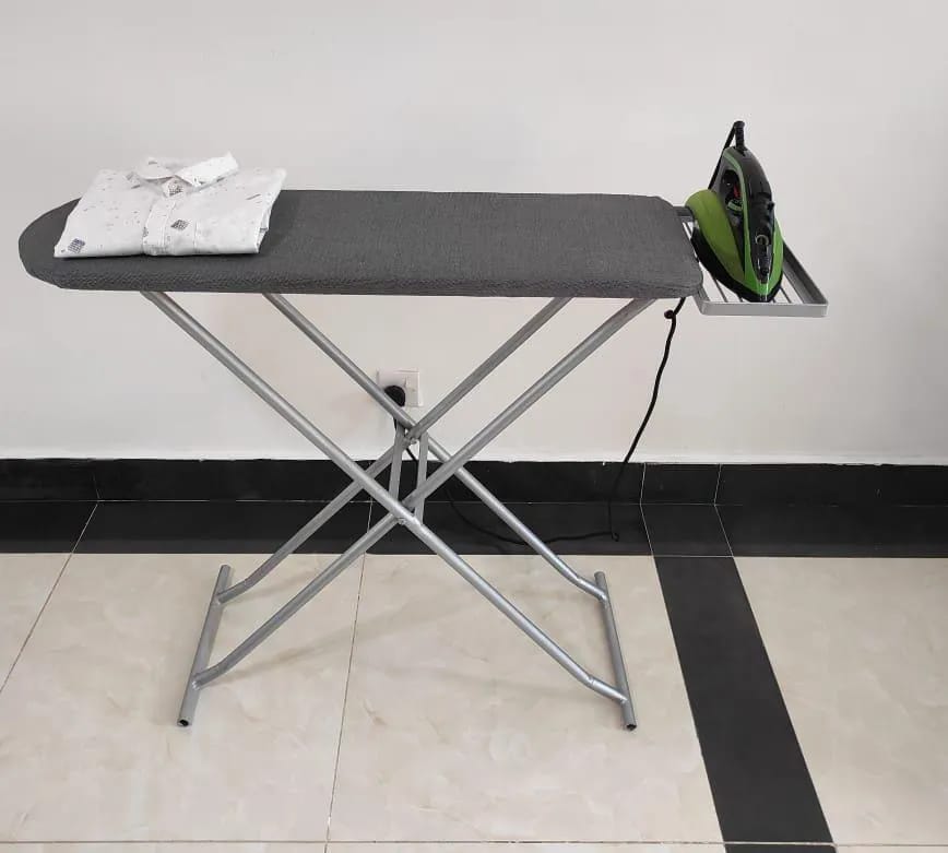 Heavy Duty Metallic Ironing Board – Adjustable, Durable Laundry Press Stand, Long-lasting strength, Adjustable Height, Custom fit for comfortable ironing.