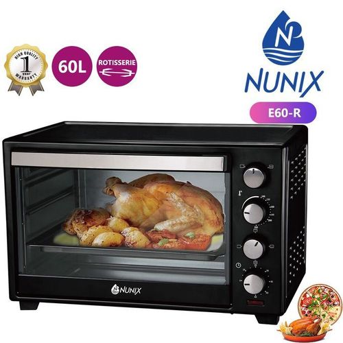 Nunix 60L Electric Rotisserie Oven – 4 Knob Settings, Extra-Large & Professional, Ideal for roasting, baking, and grilling for families, gatherings, or small restaurants, 4 Knob Control Settings.