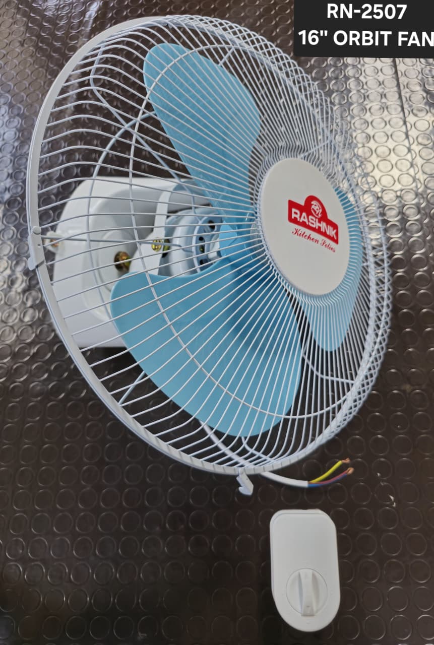 Rashnik Orbit Fan – High-Speed Wall Mounted Oscillating Fan, 360° Oscillating Air Circulation, Multiple Speed Settings, Wall Mounted, Space Saving Design.