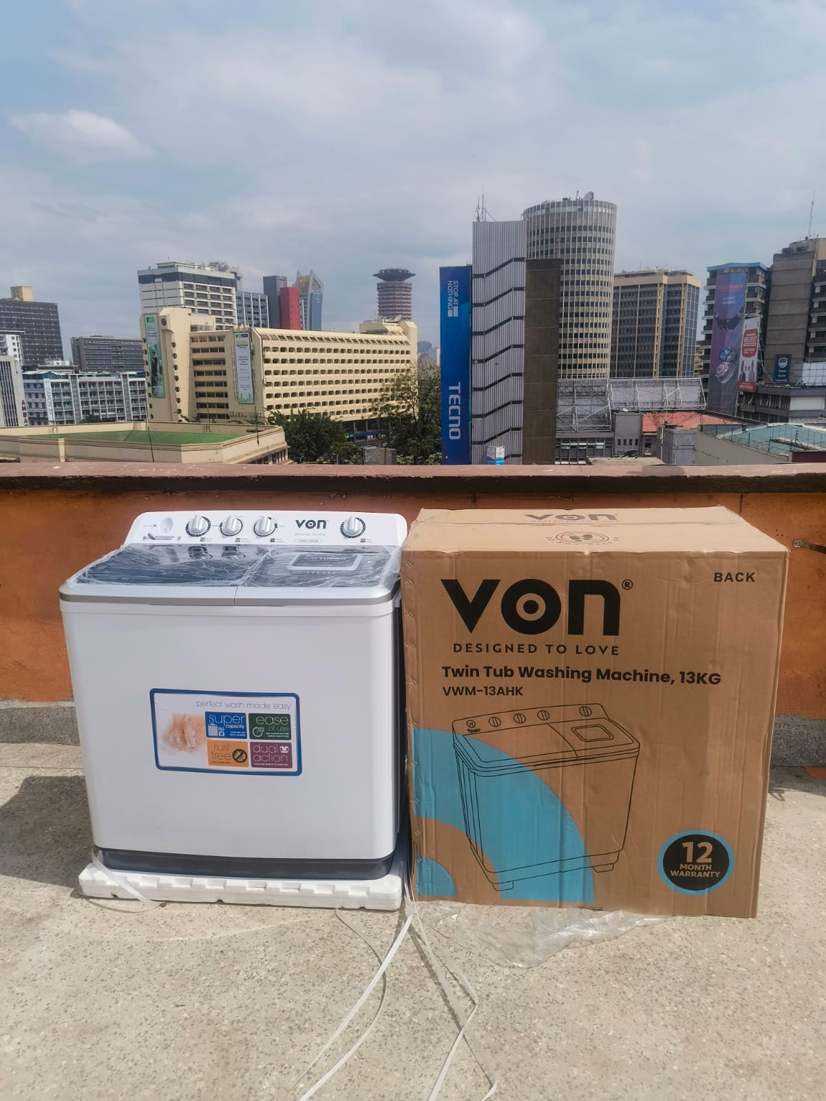 VON 13Kg Twin Tub Washing Machine - With  Air Dry Function For Cleaner, Dryer, and Odor Free Laundry