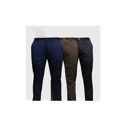 Fashion 3 Pcs Soft Khaki Men's Trouser ( Navy Blue , Chocolate , Black ) - For Outdoor Business Wear Weekend And Normal Day Preshrunk, Will Not Shrink