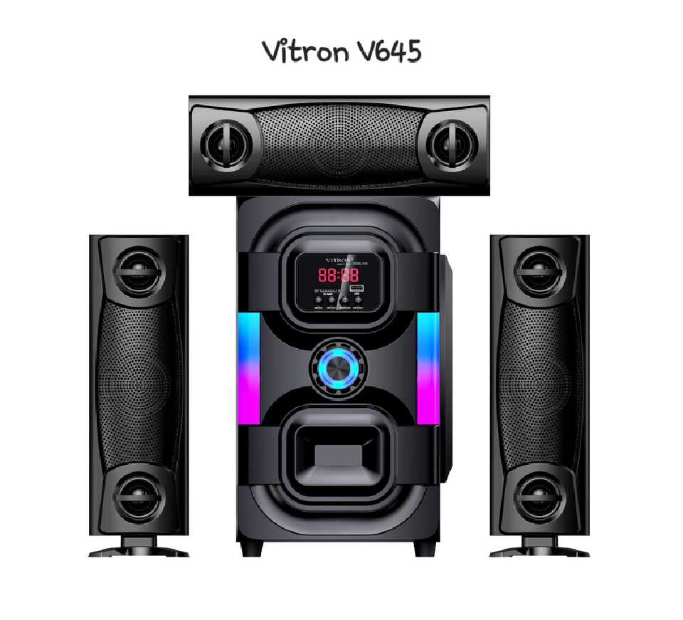 VITRON V645 MUMTIMEDIA SPEAKER SYSTEM - 10,000 Watts of Power , Bluetooth Enabled,Versatile Connectivity, USB and SD Inputs, Sleek Design.