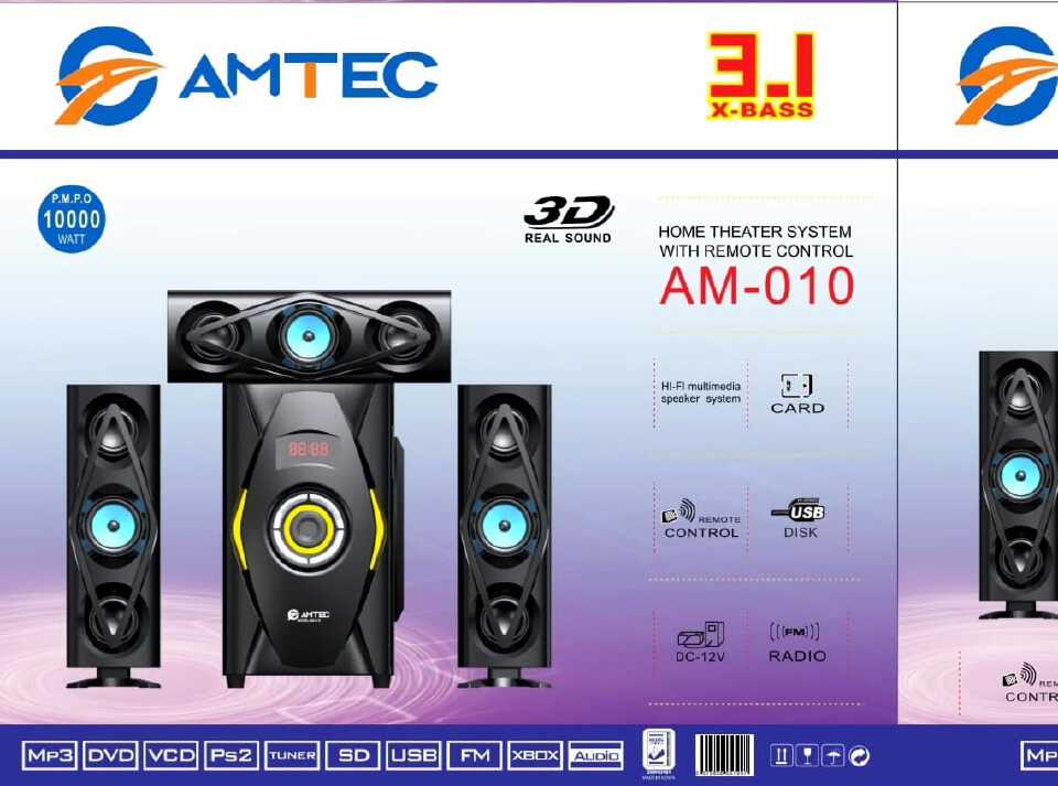AMTEC AM-010 HOME THEATER SYSTEM - Hifi Multimedia Speaker System , With Remote Control.