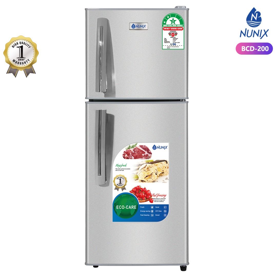 Nunix 210 LITRES Double Door Fridge With Handles - Cool Pack Maintains Cold During Power Cuts