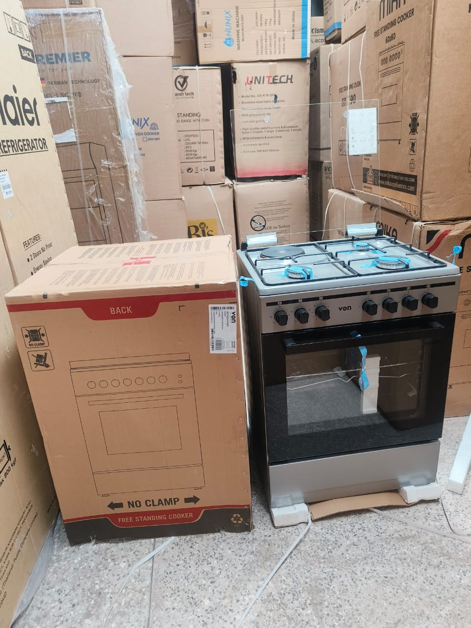 VON 60×60 3 Gas Burner +1 Electric Standing Gas Cooker , With Oven