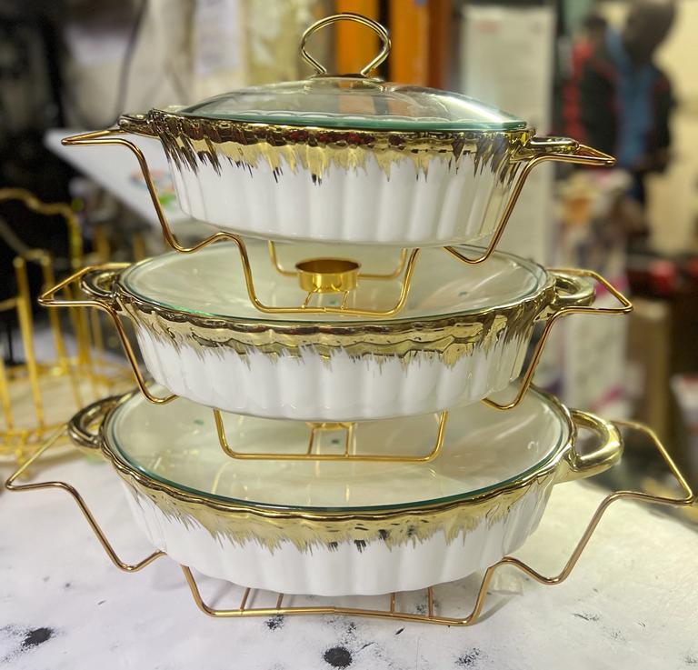 3Pcs Quality Ceramic Chaffing Dishes/ Food Warmers -