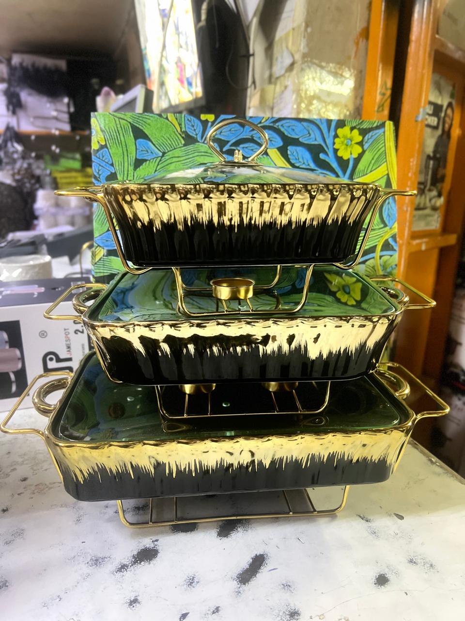 3Pcs Quality Ceramic Chaffing Dishes/ Food Warmers -