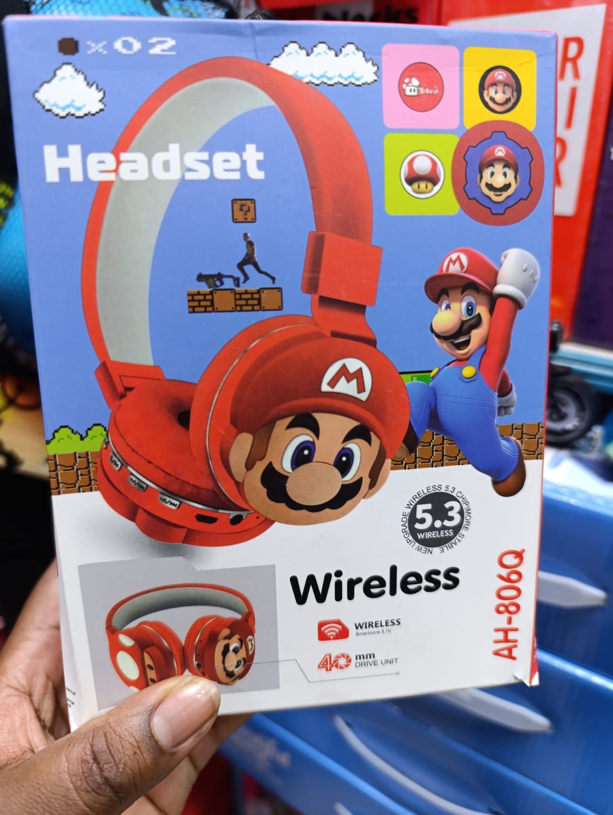 SUPER MARIO HEADPHONES FOR KIDS  - Wireless Bluetooth Portable Kids Headphones with Microphone, Volume Reduced to Protect Hearing,  Rechargeable Battery, Adjustable Kids Headband .