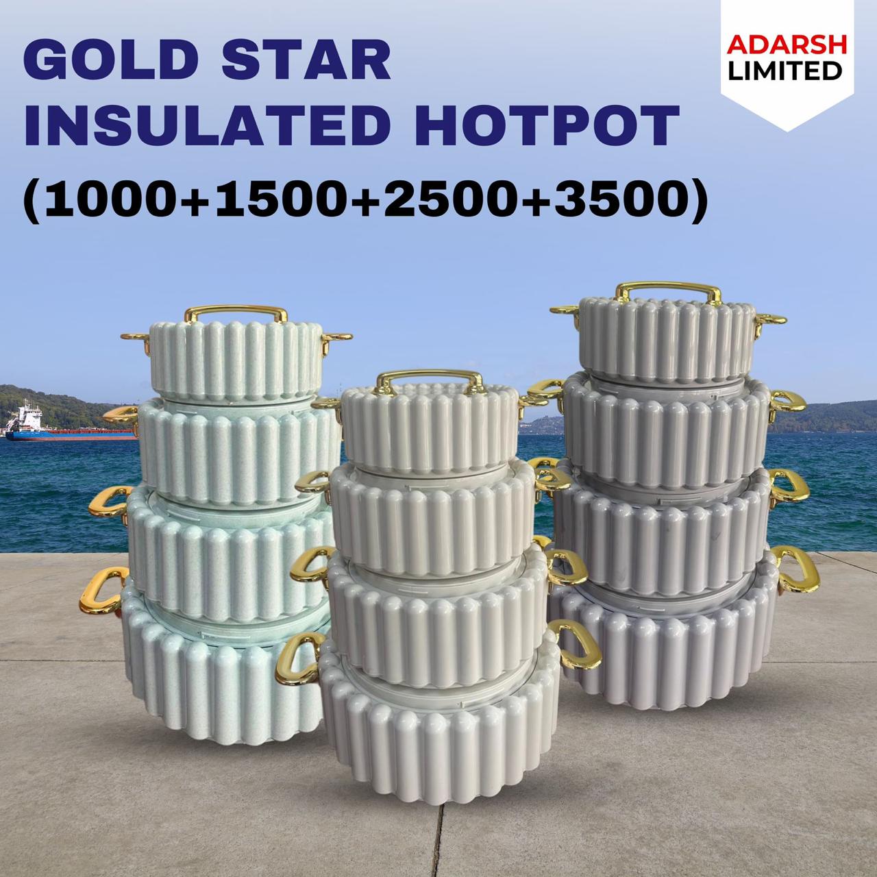 4 PCS GOLD STAR INSULATED HOTPOTS SET - Durable and of high quality, Insulated to preserve the temperature of your food, Classy and stylish, Comes in various sizes to cater for different serving needs